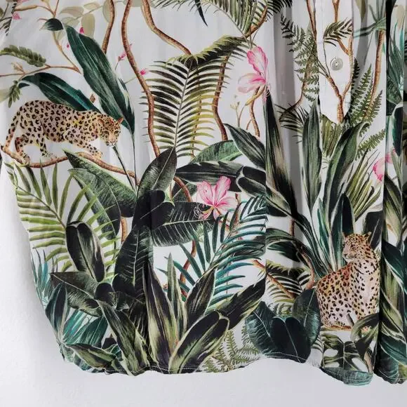 H&M Blouse Womens Sz 12 Cheetah Jungle Print Floral Novelty Long Sleeve - Picture 3 of 10